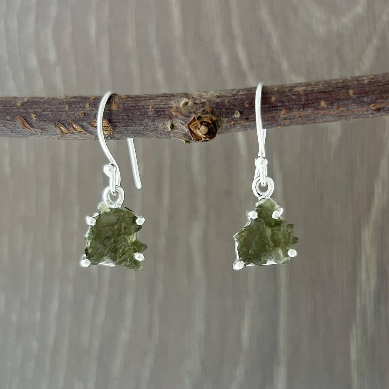 MOLDAVITE STERLING SILVER EARRING