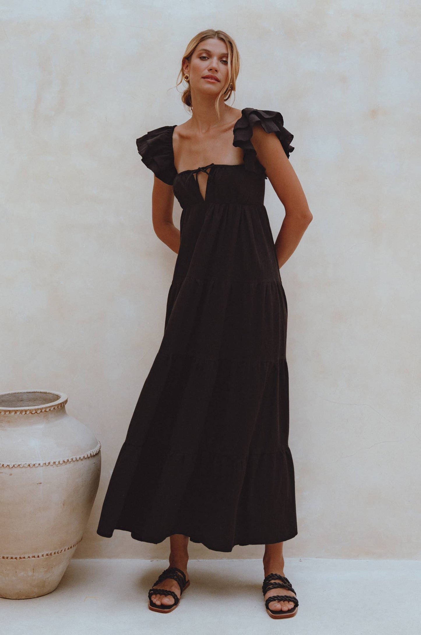 Nymph Bohemian Linen Maxi Dress- Black