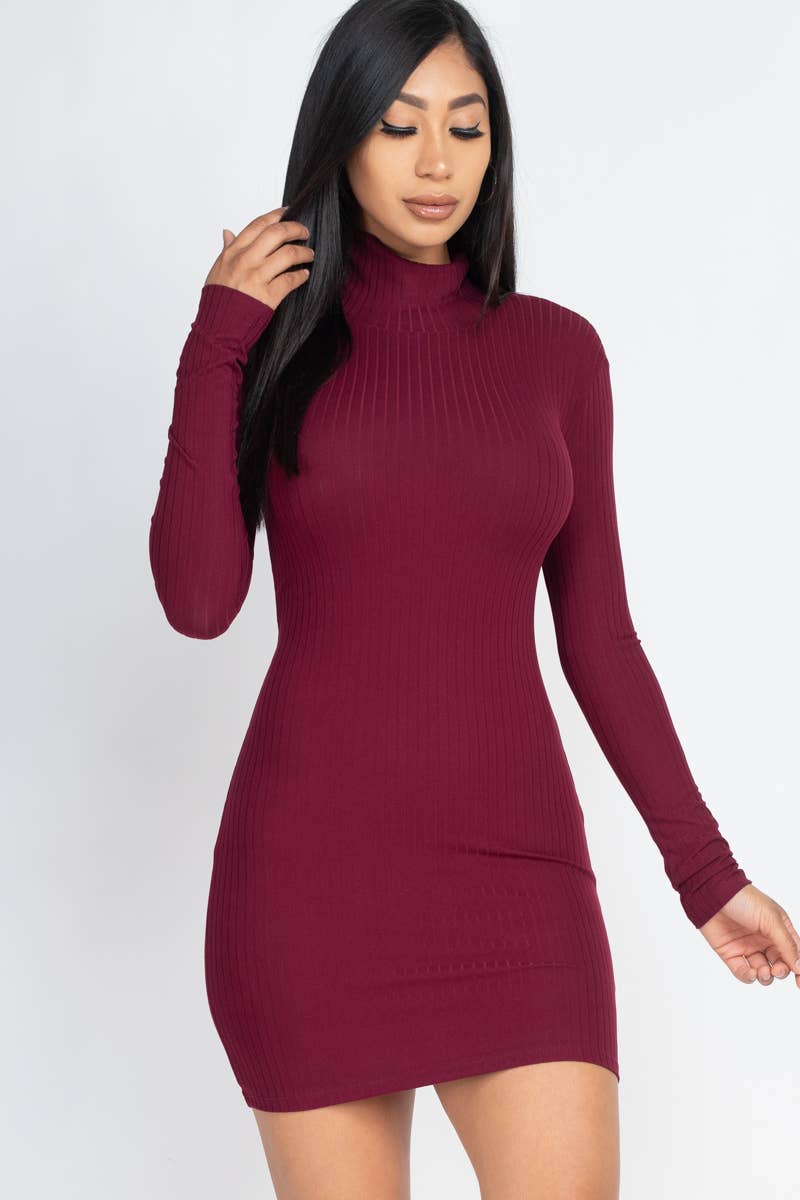 Mock Neck Ribbed Bodycon Dress