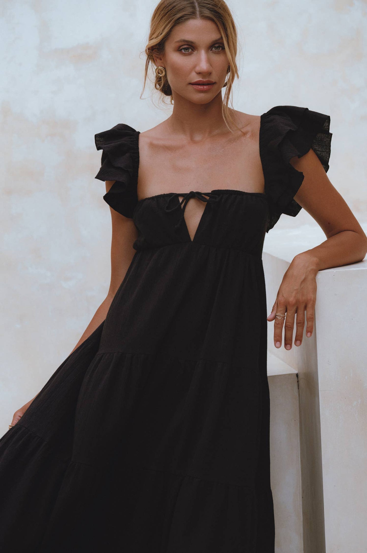 Nymph Bohemian Linen Maxi Dress- Black