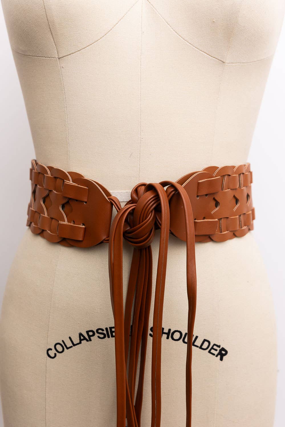 Wide Woven Leather Waist Tie Up Belt