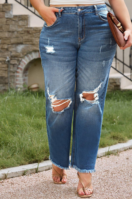 Acid Washed High Waist Distressed Jeans