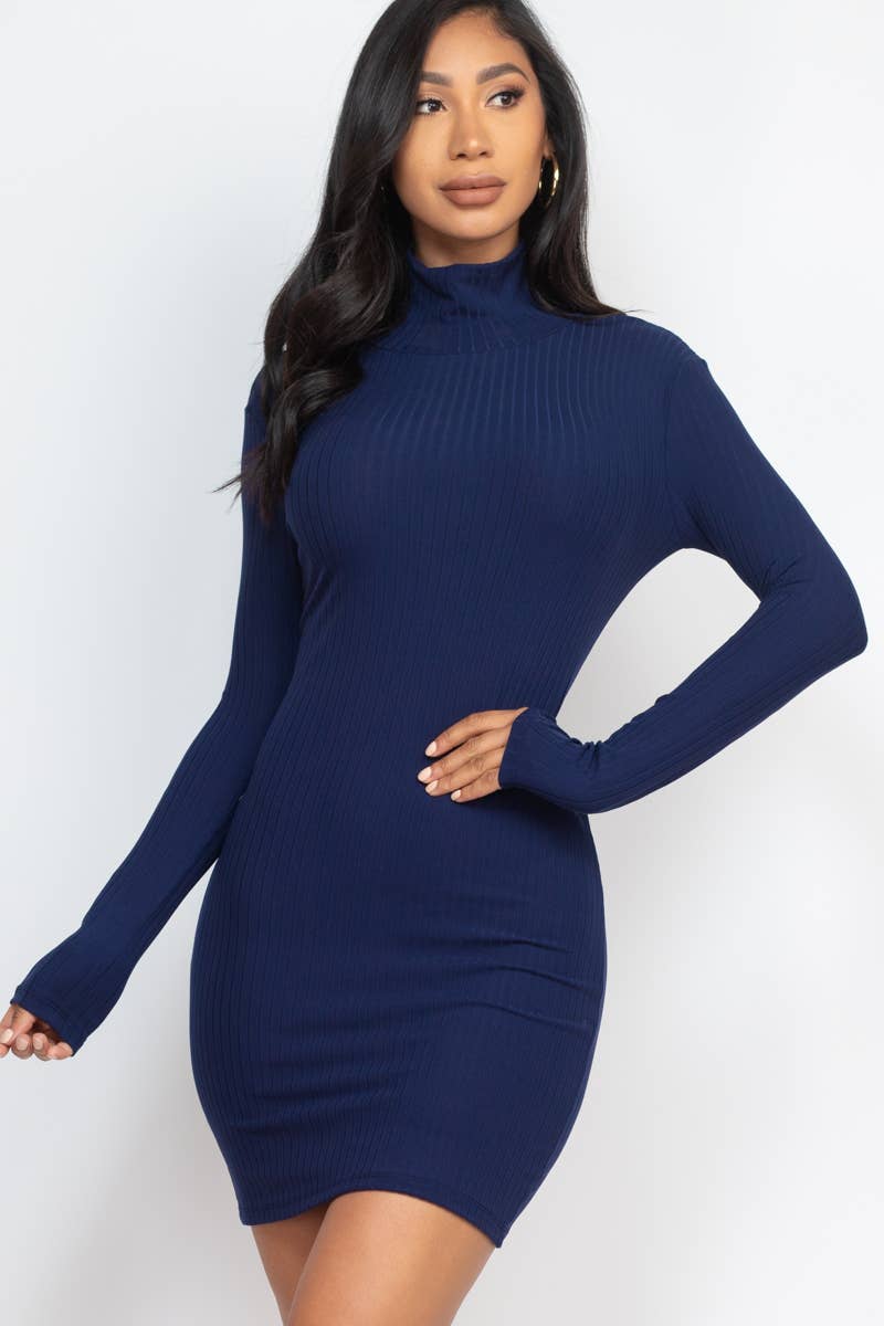 Mock Neck Ribbed Bodycon Dress