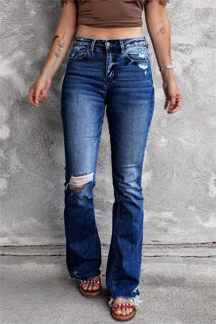 High-Rise Stretch Raw Edge Distressed Jeans