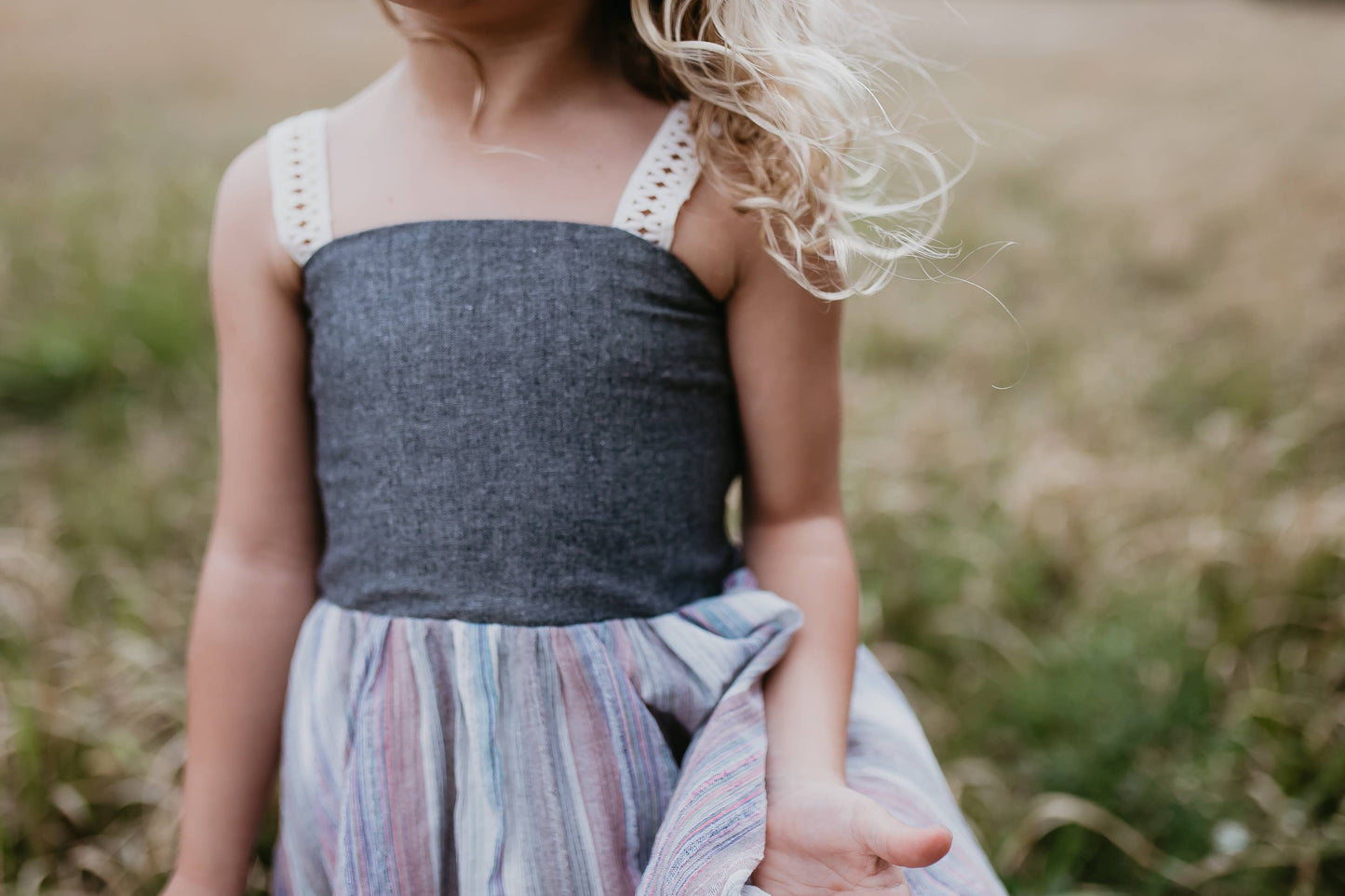 Kids Denim Pink Purple Stripe Maxi Dress