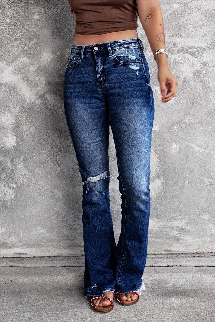 High-Rise Stretch Raw Edge Distressed Jeans