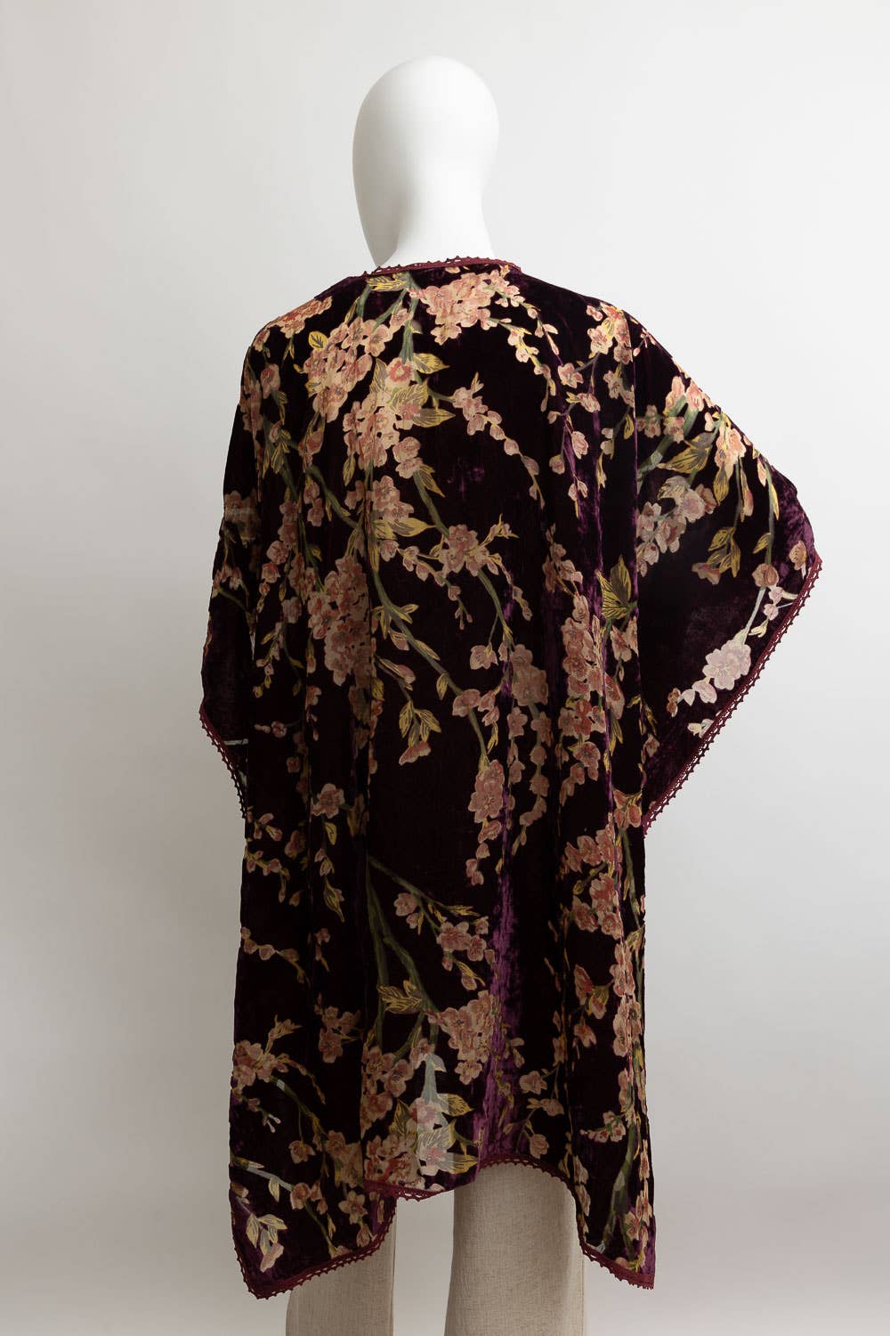 Velvet Blossom Longline Kimono w/ Cinched Armholes